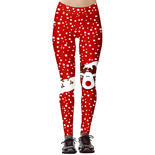

Women's High Waist Yoga Pants Tights Leggings Tummy Control Butt Lift Christmas Red / Green Red Dark Red Spandex Yoga Fitness Gym Workout Winter Sports Activewear Stretchy
