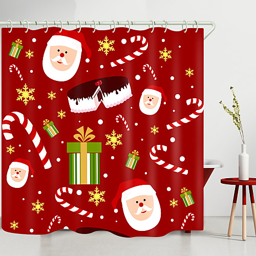 

Christmas Cake Santa Digital Printing Shower Curtain Shower Curtains Hooks Modern Polyester New Design