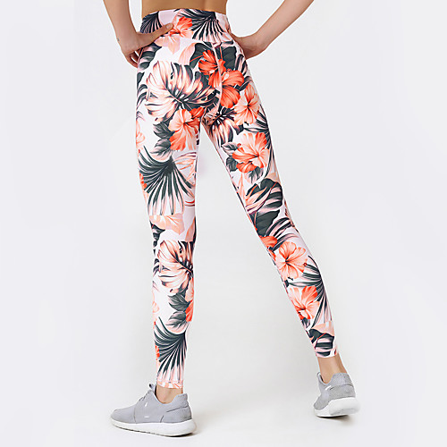 

Women's Sporty Comfort Sports Skinny Gym Yoga Leggings Pants Plants Patterned Ankle-Length Print High Waist Purple Yellow Fuchsia