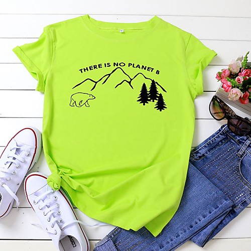 

Women's T shirt Graphic Scenery Text Print Round Neck Tops 100% Cotton Basic Basic Top White Black Yellow