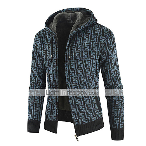 

Men's Zipper Front Knitted Front Pocket Color Block Sweater Long Sleeve Sweater Cardigans Hooded Fall Winter Blue Red Light gray
