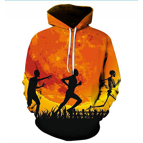 

Men's Pullover Hoodie Sweatshirt 3D Skull Pumpkin Hooded Halloween 3D Print Halloween Hoodies Sweatshirts Long Sleeve Loose Orange