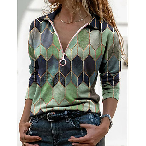 

Women's Blouse Shirt Color Block Tie Dye Long Sleeve Patchwork Print V Neck Tops Streetwear Basic Top Blue Red Yellow