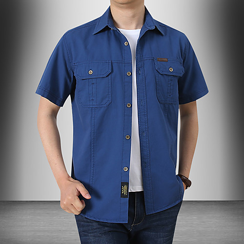 

Men's Shirt non-printing Solid Colored Plus Size Patchwork Short Sleeve Daily Tops Cotton Elegant Black Yellow Army Green