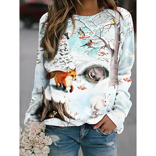

Women's Hoodie Sweatshirt Graphic Animal Daily Basic Casual Hoodies Sweatshirts Blue