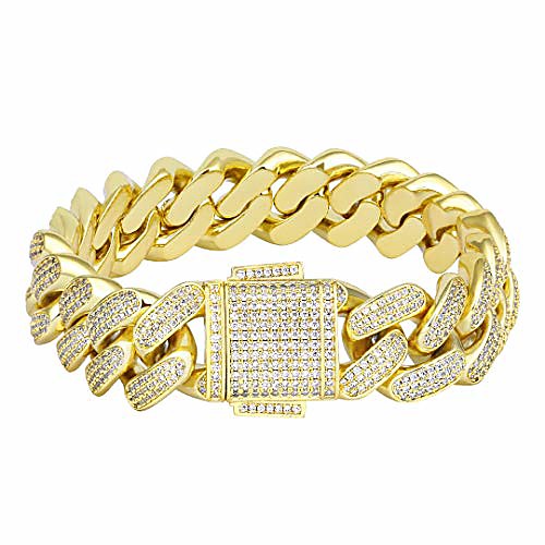 

cuban link bracelet, iced out bracelet for men, prong-setting 5a cz stones, durable street-wear hip hop jewelry, 18mm cuban link chain 7 8 9 inches