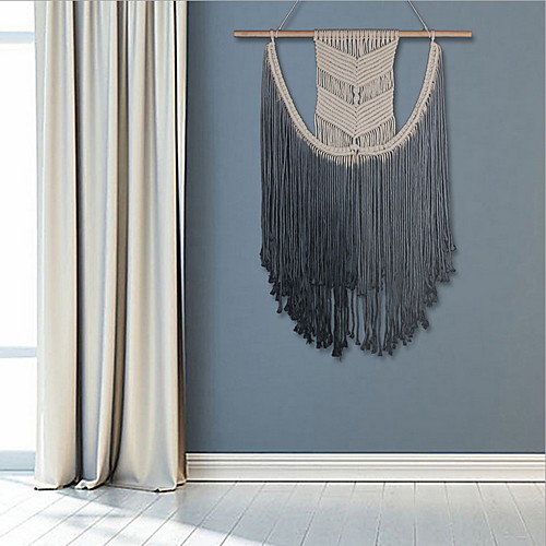 

Hand Woven Macrame Wall Tapestry Bohemian Boho Art Decor Blanket Curtain Hanging Home Bedroom Living Room Decoration Nordic Handmade Tassel Cotton Dark Gray