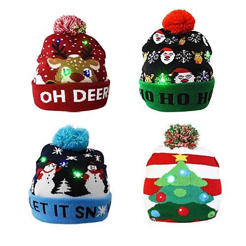 

Christmas Hat LED Knitted Beanie Hat Christmas Gift Illuminated One Size Warm Hat New Year Gifts for Kids Adults Christmas Holiday Fashion Outwear