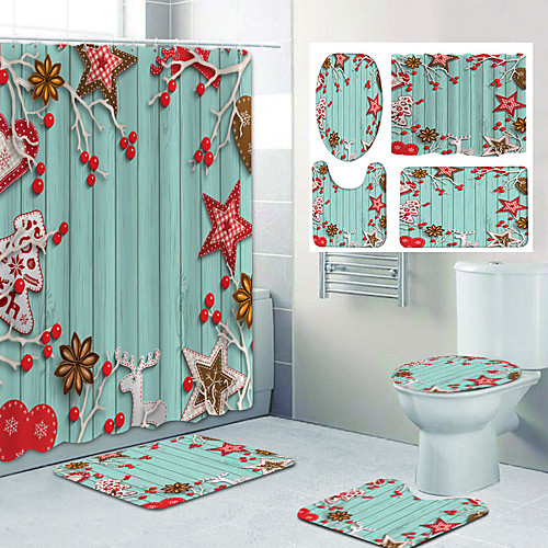 

Christmas Present Pattern PrintingBathroom Shower Curtain Leisure Toilet Four-Piece Design