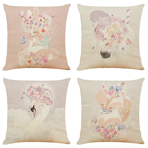 

Cushion Cover 4PC Faux Linen Soft Decorative Square Throw Pillow Cover Cushion Case Pillowcase for Sofa Bedroom 45 x 45 cm (18 x 18 Inch) Superior Quality Mashine Washable