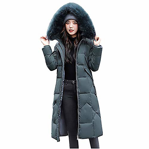 

atrise womens winter hooded jacket long,warm overcoat slim fur faux-hooded zipper thicker coat outwear green