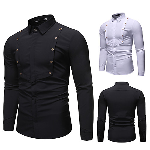 

Men's Shirt non-printing Solid Colored Color Block Plus Size Long Sleeve Party Tops Elegant Vintage White Black