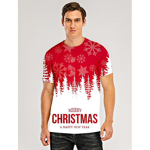 

Men's T shirt 3D Print Graphic 3D Letter Print Short Sleeve Christmas Tops Round Neck Red / White