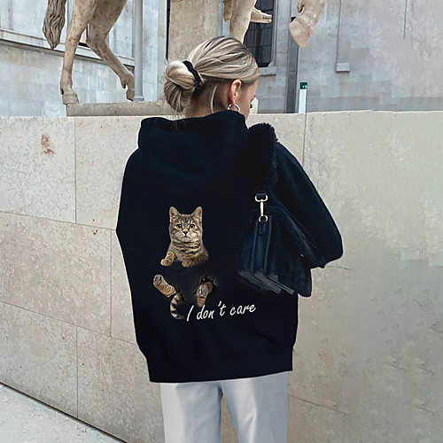 

Women's Hoodie Pullover Cat Graphic 3D Daily Basic Casual Hoodies Sweatshirts Black