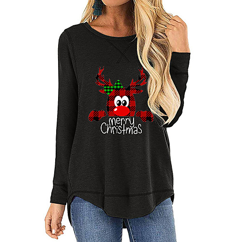 

Women's Blouse Shirt Graphic Prints Long Sleeve Print Round Neck Basic Tops Cotton Black Blue Army Green