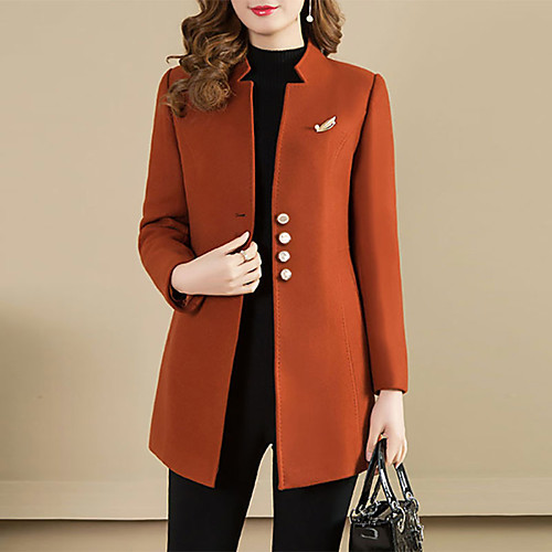 

Women's Coat Solid Colored Vintage Long Sleeve Coat Fall & Winter Daily Single Breasted Regular Jacket Camel / Peaked Lapel / Going out