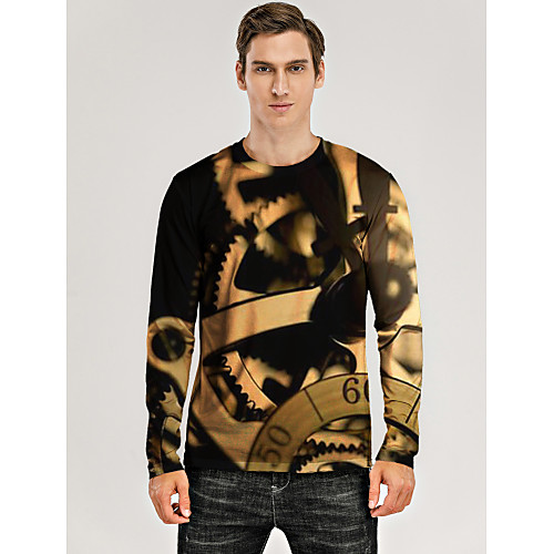 

Men's T shirt 3D Print Graphic 3D Machine Print Long Sleeve Daily Tops Khaki