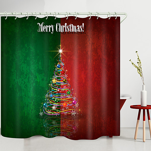 

Christmas Red And Green Christmas Tree Digital Printing Shower Curtain Shower Curtains Hooks Modern Polyester New Design