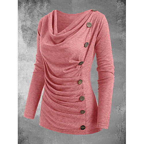 

Women's Tunic Plain Long Sleeve Patchwork U Neck Tops Blushing Pink Navy Blue