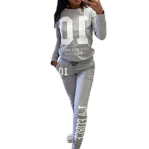 

women's casual sport pullover tracksuit sweatshirt sweatpant set grey s