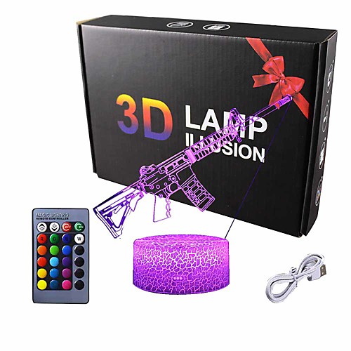 

Night Light Toy 3D Led Optical Illusion 7 Colors Change Night Light Touch Button Creative Design Decorative Lighting Effect Lamp (Submachine Gun)