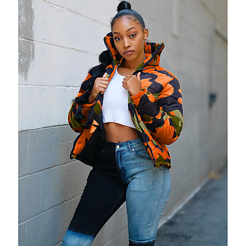 

Women's Jacket Date Spring & Fall Regular Coat Stand Collar Regular Fit Jacket Camouflage Camouflage purple Orange A
