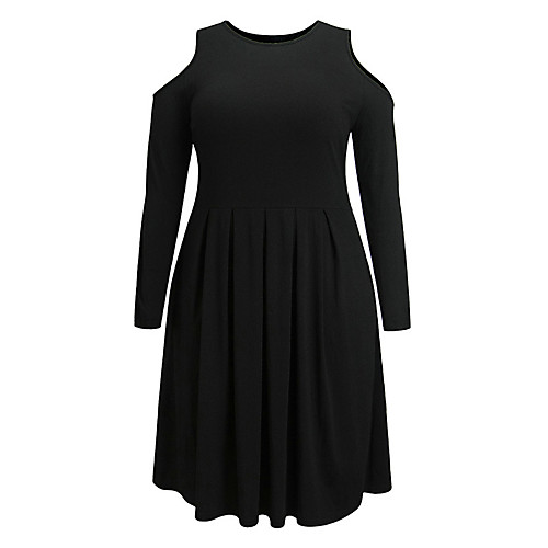 

Women's Plus Size T shirt Dress Plain Long Sleeve Round Neck Streetwear Tops Black Blue Wine