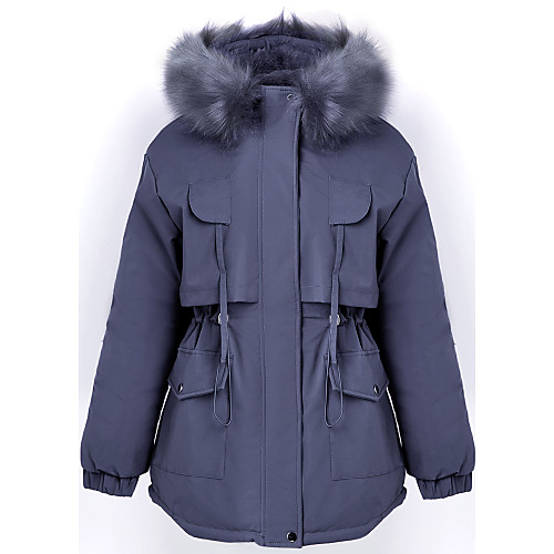

Women's Parka Regular Coat Loose Jacket Solid Colored Blue Beige