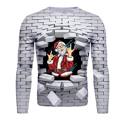 

Men's T shirt 3D Print Graphic 3D Print Long Sleeve Christmas Tops White