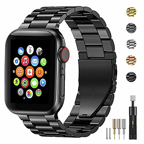 

stainless steel metal band for apple watch 38/40/42/44mm strap replacement link bracelet band compatible with apple watch series 6 apple watch series 5 apple watch series 1/2/3/4(black,38/40mm)