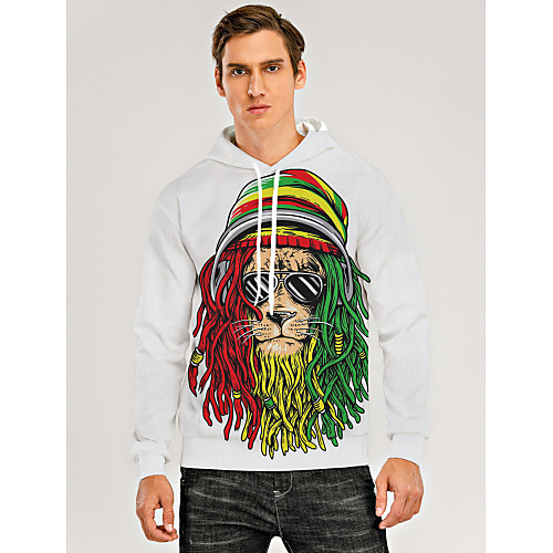 

Men's Pullover Hoodie Sweatshirt Animal Patterned Graphic 3D Front Pocket Hooded Daily 3D Print 3D Print Casual Hoodies Sweatshirts Long Sleeve White