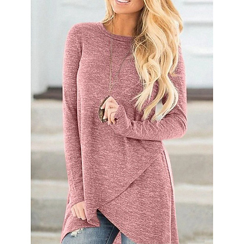 

Women's T Shirt Dress Tee Dress Short Mini Dress Blushing Pink Gray Black Light Blue Long Sleeve Solid Color Layered Patchwork Fall Winter Round Neck Casual Loose 2021 S M L XL XXL 3XL 4XL 5XL