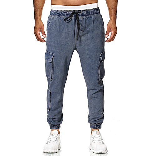 

Men's Cargo Jeans Pants Solid Color Full Length Blue
