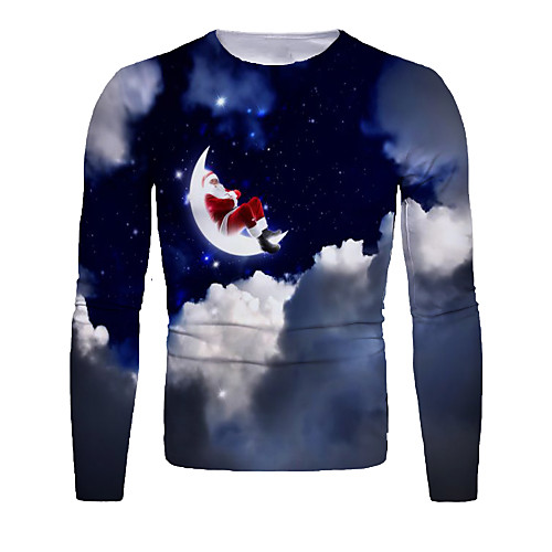 

Men's T shirt 3D Print Galaxy Graphic 3D Print Long Sleeve Christmas Tops Navy Blue