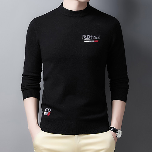 

Men's Knitted Letter Pullover Long Sleeve Sweater Cardigans Crew Neck Fall Winter Black Camel Navy Blue