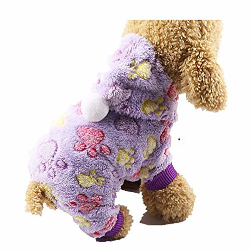 

dog hoodies jumpsuit for small dog cat puppy soft velvet winter hooded pajamas tracksuit outfits outdoor (s, purple)