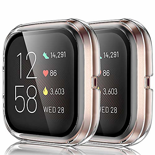 

compatible for fitbit versa 2 case with screen protector clarity case for fitbit versa 2 smartwatch bands accessories( clear, 2 pack)