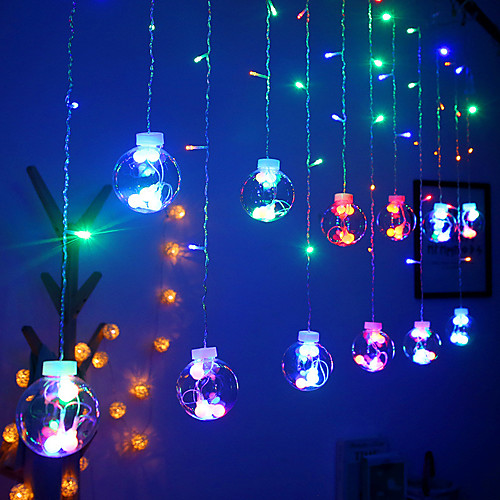 

2.5M 12 Ball Wishing Ball Curtain Led Light String Warm White Colorful Fairy Flexible String Lighting For Christmas Tree New Year Showcase Decoration AC220V 230V 240V EU Plug