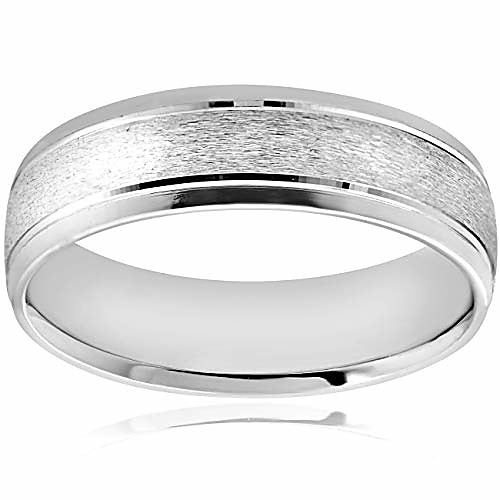

6mm platinum mens wedding band brushed comfort fit flat ring - size 11.5