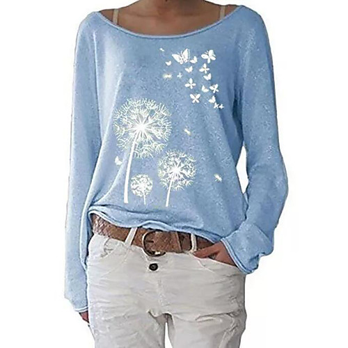 

Women's Blouse Shirt Graphic Prints Long Sleeve Print Boat Neck Streetwear Tops Loose Blue Khaki