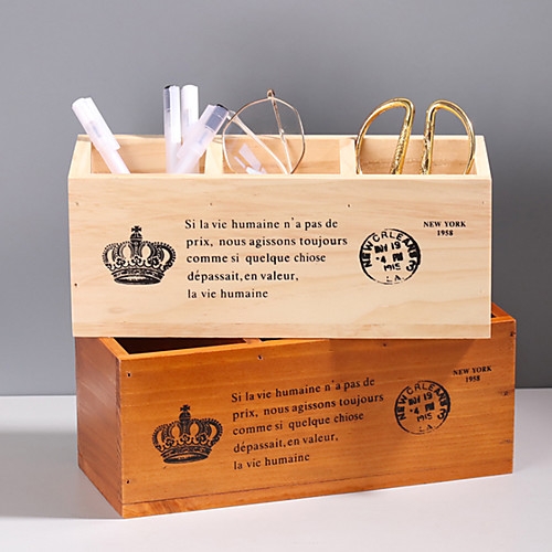 

Antique Wooden Box Rectangular Solid Wood Three Lattice Pen Holder Desktop Storage Box Wooden Remote Control Storage