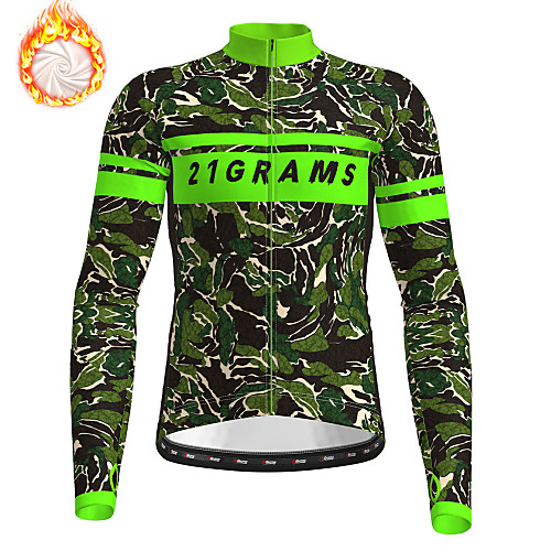 

21Grams Men's Long Sleeve Cycling Jersey Winter Fleece Polyester Green Camo / Camouflage Bike Jersey Top Mountain Bike MTB Road Bike Cycling Fleece Lining Warm Quick Dry Sports Clothing Apparel