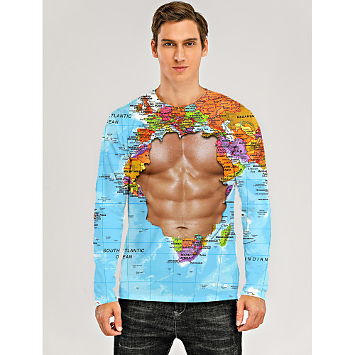 

Men's T shirt 3D Print Graphic 3D Muscle Print Long Sleeve Daily Tops Light Blue