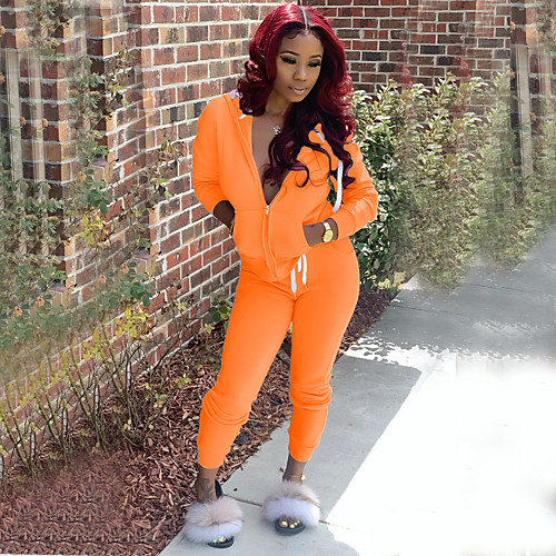 

Women's Plain Casual / Daily Two Piece Set Hoodie Pant Patchwork Tops