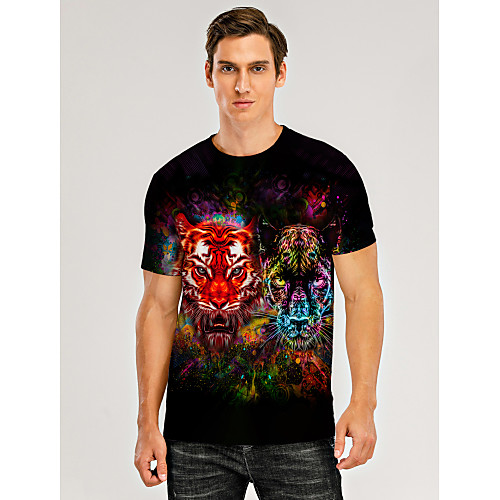 

Men's T shirt 3D Print Graphic 3D Animal Print Short Sleeve Daily Tops Rainbow