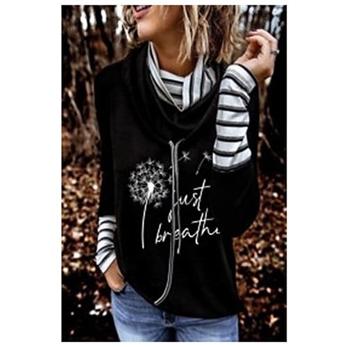 

Women's Pullover Sweatshirt Graphic Color Block Text Daily Casual Hoodies Sweatshirts Loose Long Black / Letter