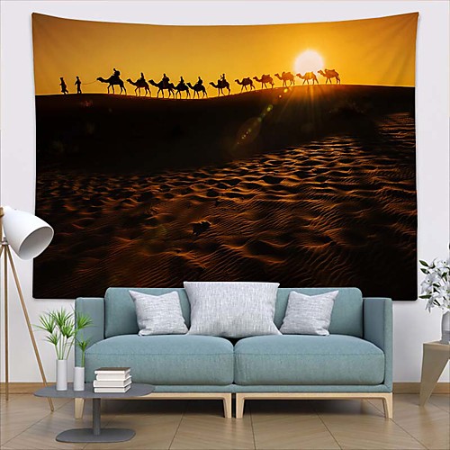 

Wall Tapestry Art Deco Blanket Curtain Picnic Table Cloth Hanging Home Bedroom Living Room Dormitory Decoration Polyester Fiber Landscape Desert Camel Team Sunset