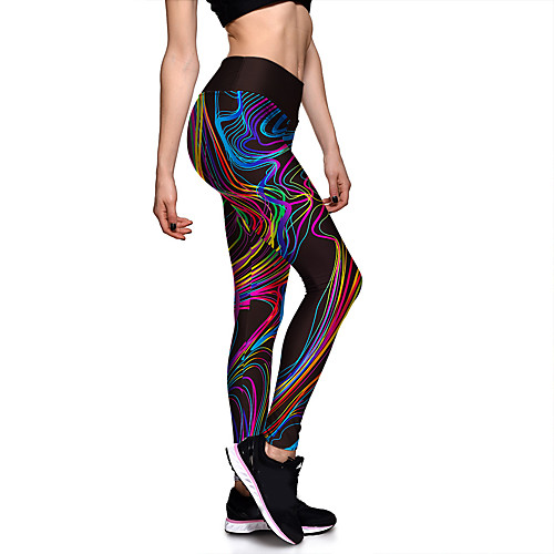 

Women's Sporty Comfort Sports Gym Yoga Leggings Pants Striped Patterned Ankle-Length Print Black