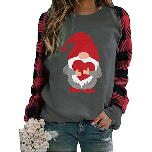 

Women's T Shirt Dress Tee Dress Short Mini Dress Gray White Black Red Brown Long Sleeve Print Print Fall Winter Round Neck Casual Christmas 2021 S M L XL
