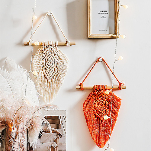 

Boho Hand Woven Macrame Wall Hanging Ornament Bohemian Boho Art Decor Home Bedroom Living Room Decoration Nordic Handmade Tassel Cotton Leaf